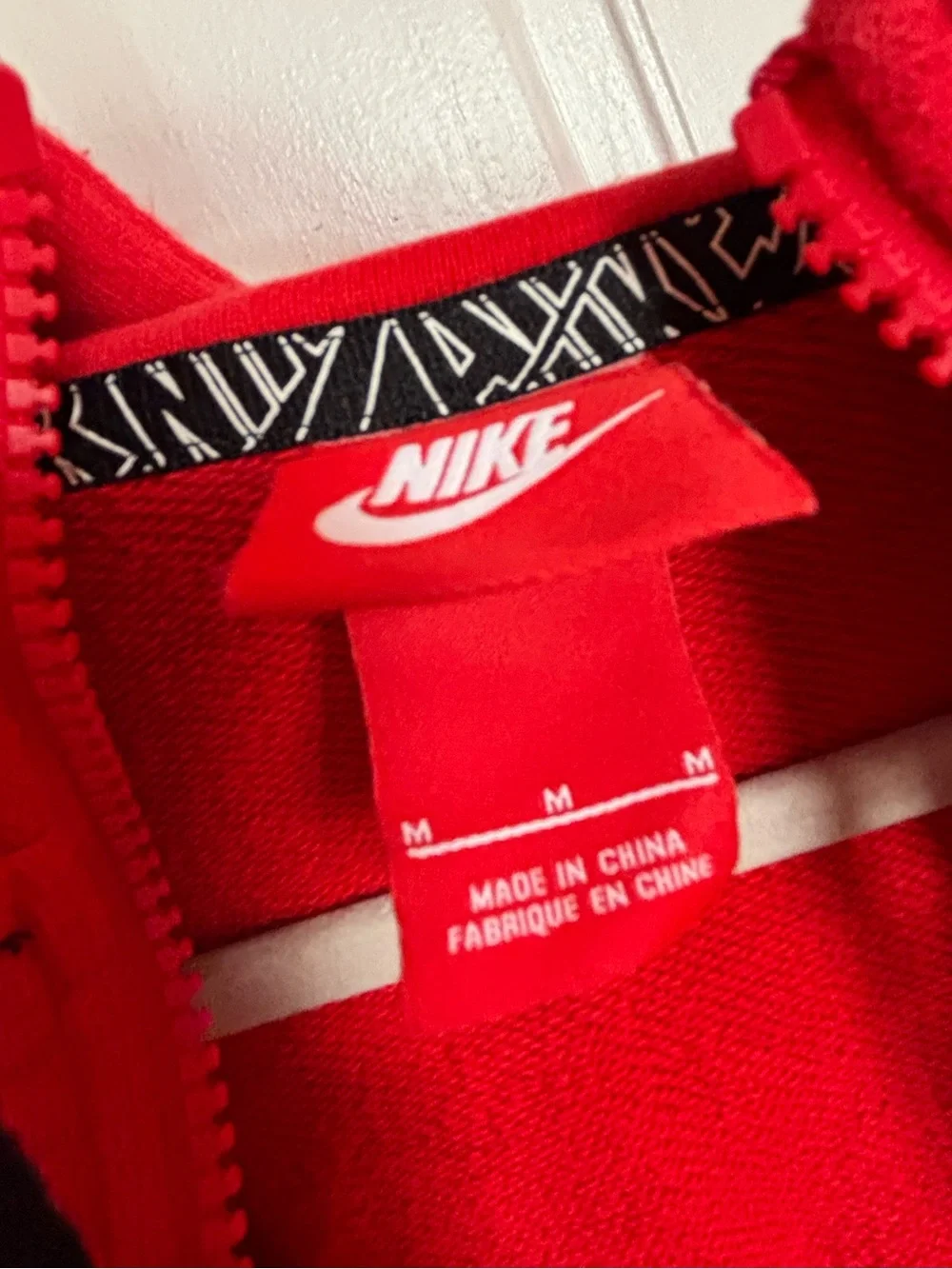 Nike Men’s Red Zip-Up Air Hoodie with Black Accents